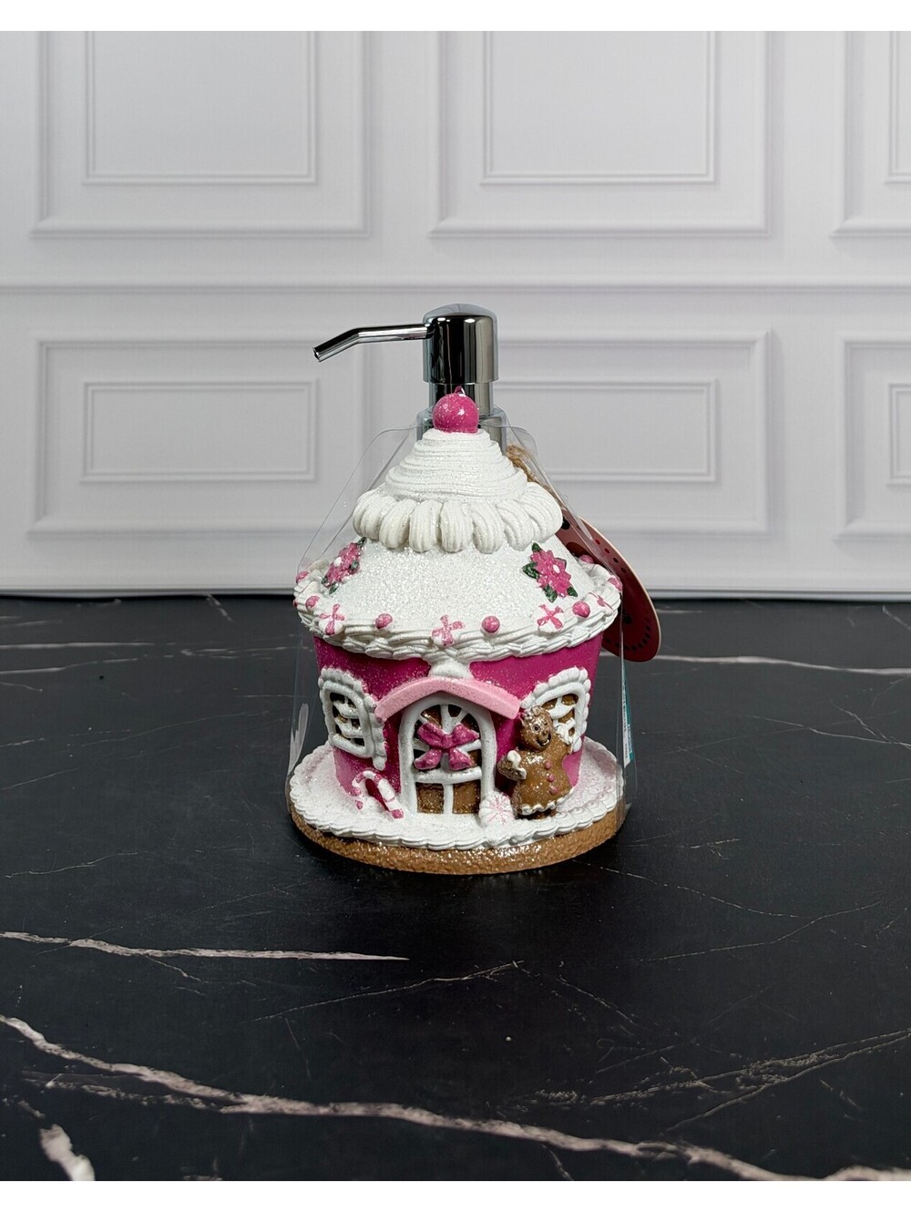 Pink Gingerbread Cupcake House Soap Dispenser Christmas Candyland Decor